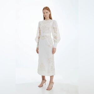 Karen Millen Cutwork‎ Organdie Balloon Sleeve Woven Midi Dress Ivory Size 4 NWT